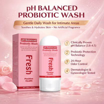 pH Balanced Probiotic Wash Odor Control, pH Balance, Dryness &amp; Support for Intimate Areas Probiotics &amp; Lactic Acid ,100ml