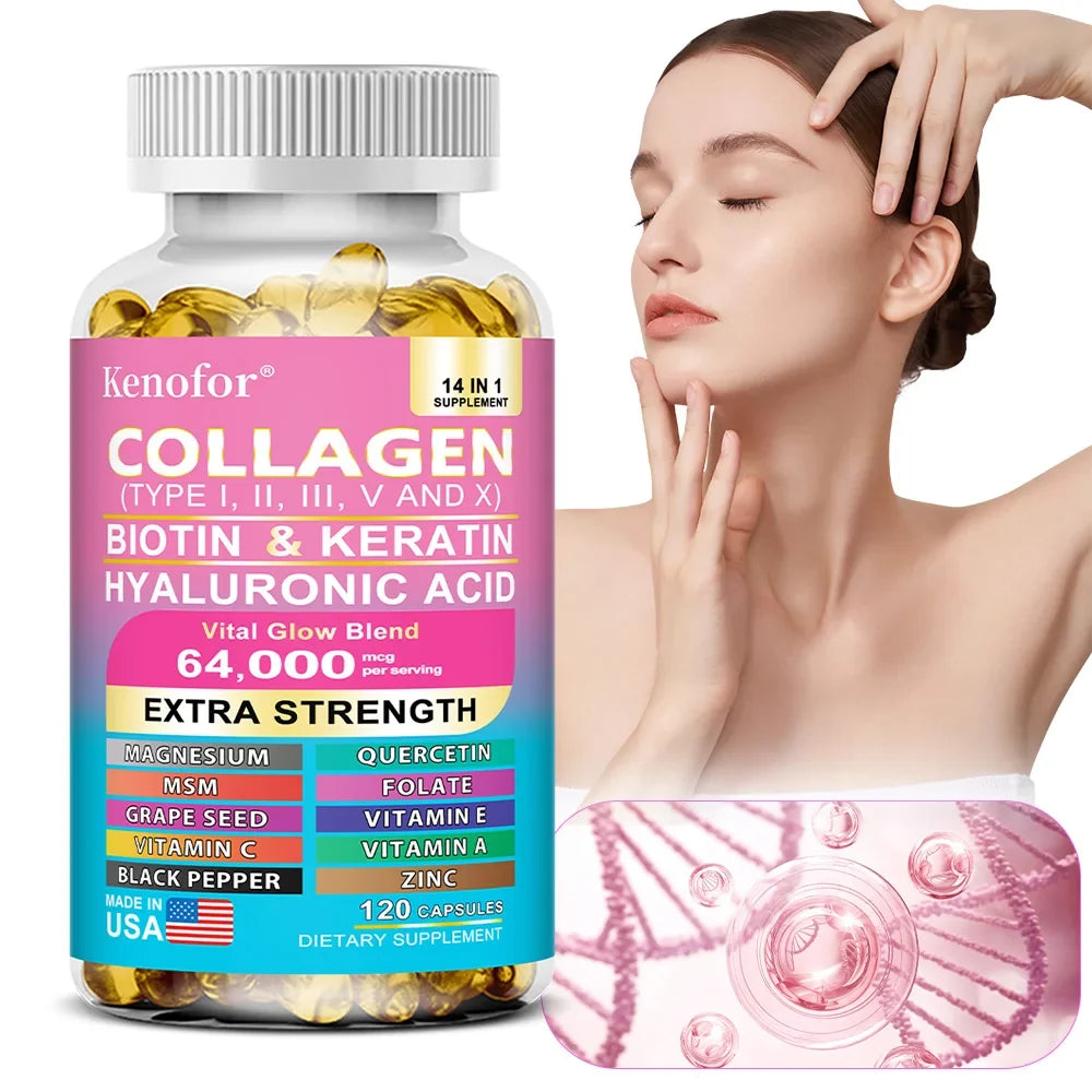 14 IN 1 Collagen Capsules - Biotin &amp; Keratin Skin Care Product Booster Anti Aging Whitening Skin Nail and Hair Care Supplement