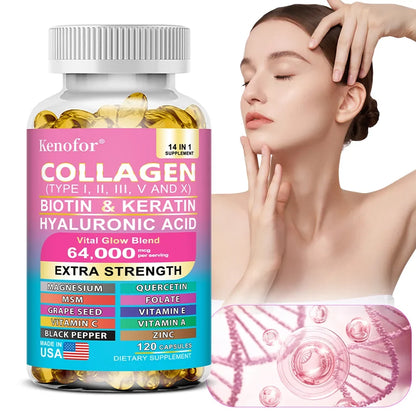 14 IN 1 Collagen Capsules - Biotin &amp; Keratin Skin Care Product Booster Anti Aging Whitening Skin Nail and Hair Care Supplement