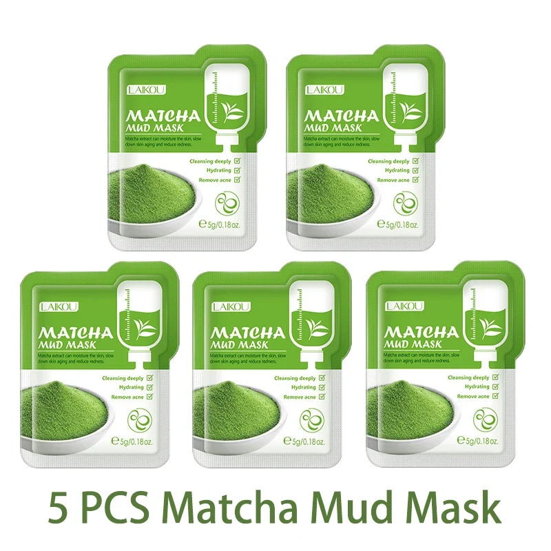 LAIKOU 5pcs Mud Mask Clay Mask Sakura Matcha Eggplant Tea Tree Mung Bean Oil-Control Deep Cleansing Repairing Facial Skin Care