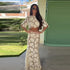 Flower Short Top Long Half Skirt Lady Set Round Neck Short Sleeve Tops High Waist Slim Maxi Skirts Sexy Fashion Women&