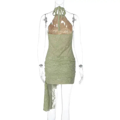 Townlike Ribbon Lace Slim Bodycon Dress Women Halter Mini 2025 Summer Dress Backless Nightclub Sexy Party Dresses by Dropshipman