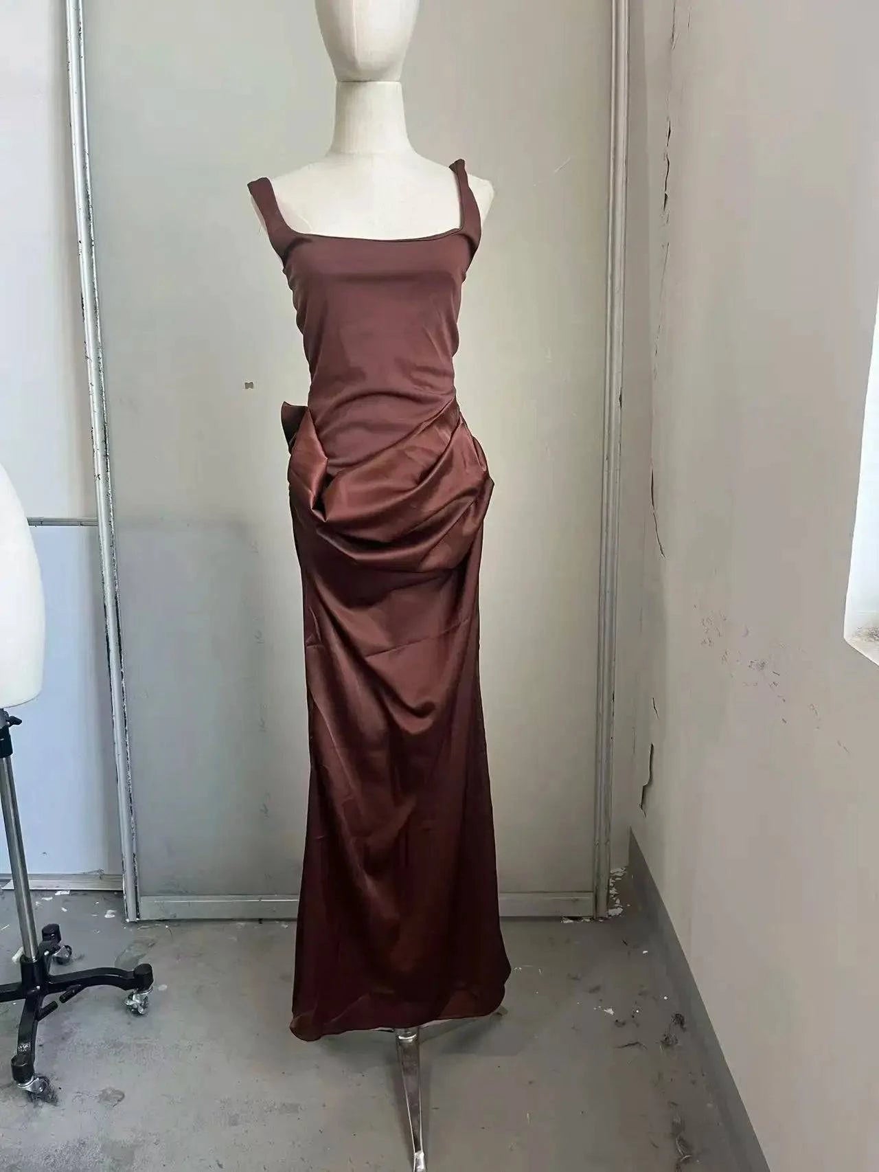 Elegant solid strapless pleated maxi dress for women, sleeveless with waist cinching, perfect for evening parties by SHOPEZRA L.L.C.