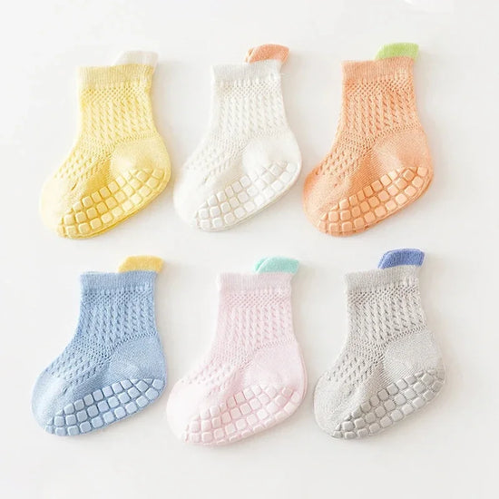 3pairs/lot RAISE 6 Colored Non-slip Baby Girl Sock Breathable Thin Infant Girl Cotton Socks Kids Mesh Socks Children&