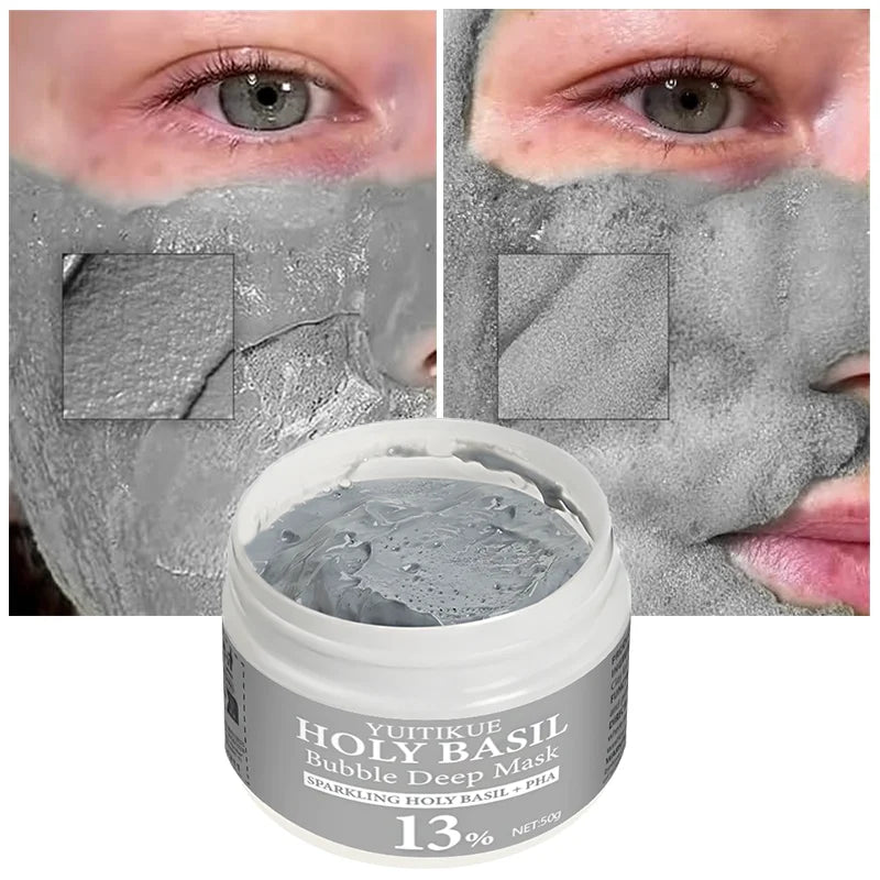 YUITIKUE Holy Basil Bubble Clay Mask w/ 13% PHA &amp; 22% Natural Clay - Self-Foaming Deep Cleansing, Oil Control &amp; Pore Purifying