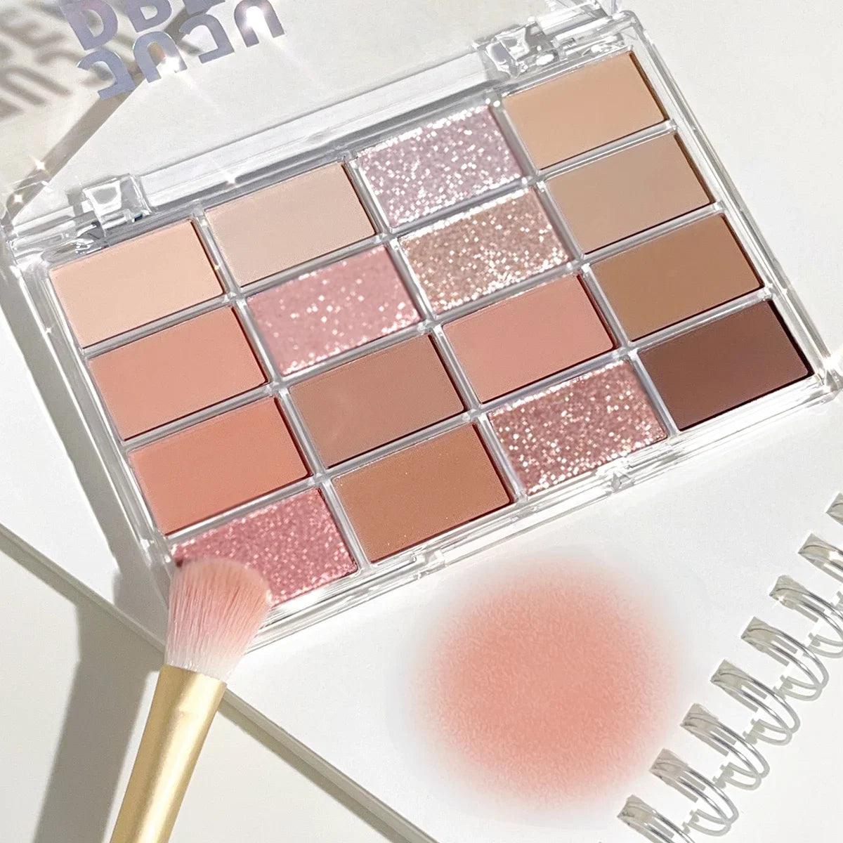 JUJU DREAM 16-Color Earth Tone Eyeshadow Matte &amp; Shimmer Palette, Lying Silkworm Brightener for Soft Daily Makeup