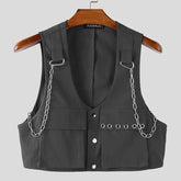 INCERUN Men Vests Solid Color Chain Decoration V Neck Sleeveless Crop Tops Men Streetwear Fashion Casual Male Waistcoats S-3XL SHOPEZRA L.L.C.