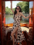 Women Two Tone Dot Print Long Sleeve Split Midi Dress Y2K Deep V Drawstring Slim Mermaid Skirt 2026 Street Club Party Outfit SHOPEZRA L.L.C.