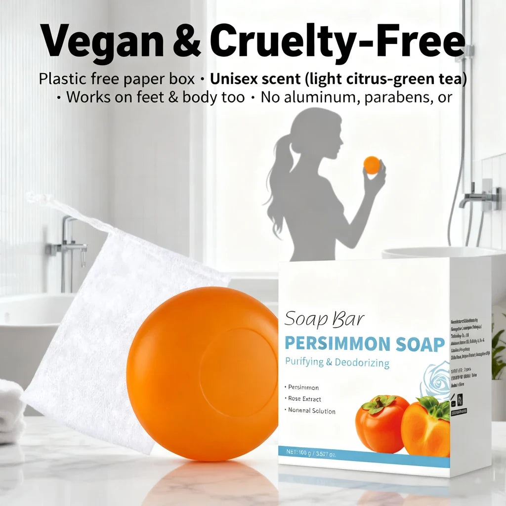 Persimmon Soap Bar Japanese Persimmon &amp; Green Tea Extract For Men and Women Gentle on All Skin Types Deodorizing Soap Rose Scent