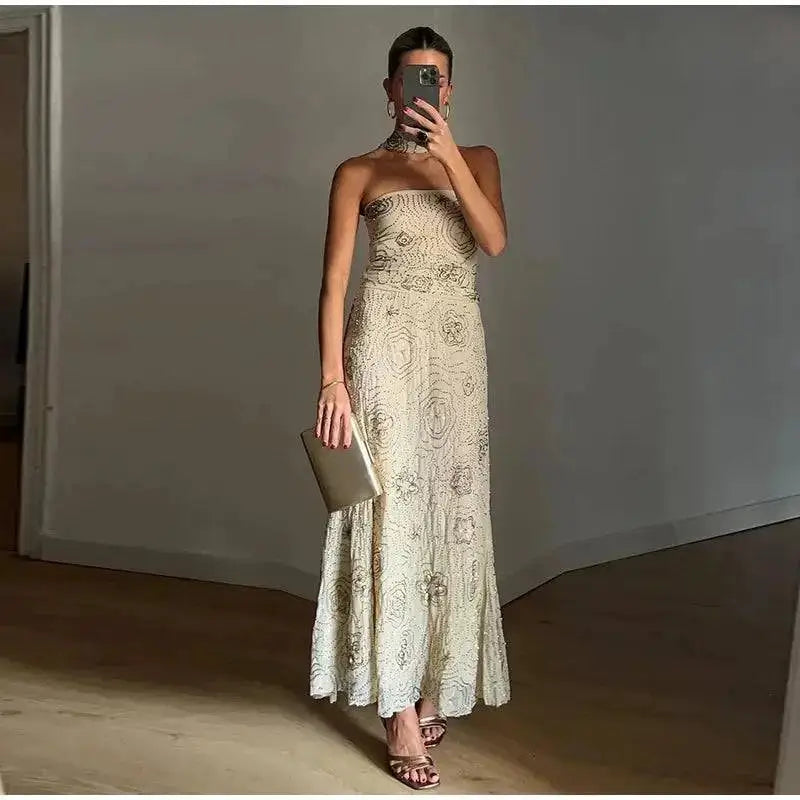 Bead Embroidery Sequin Ruffle Women Dress Sleeveless Backless Strap Sexy Evening Dresses 2025 Summer Party Holiday Street Robe by Dropshipman