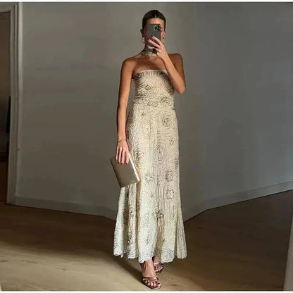 Bead Embroidery Sequin Ruffle Women Dress Sleeveless Backless Strap Sexy Evening Dresses 2025 Summer Party Holiday Street Robe by Dropshipman