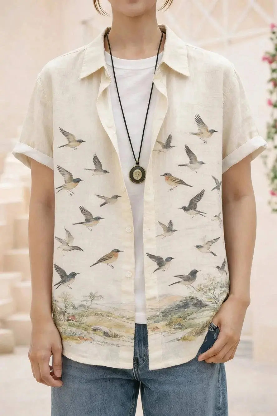 Men's summer retro linen short sleeve shirt with ocean octopus 3D print, ideal for Hawaiian vacations and outdoor fishing, by SHOPEZRA L.L.C.