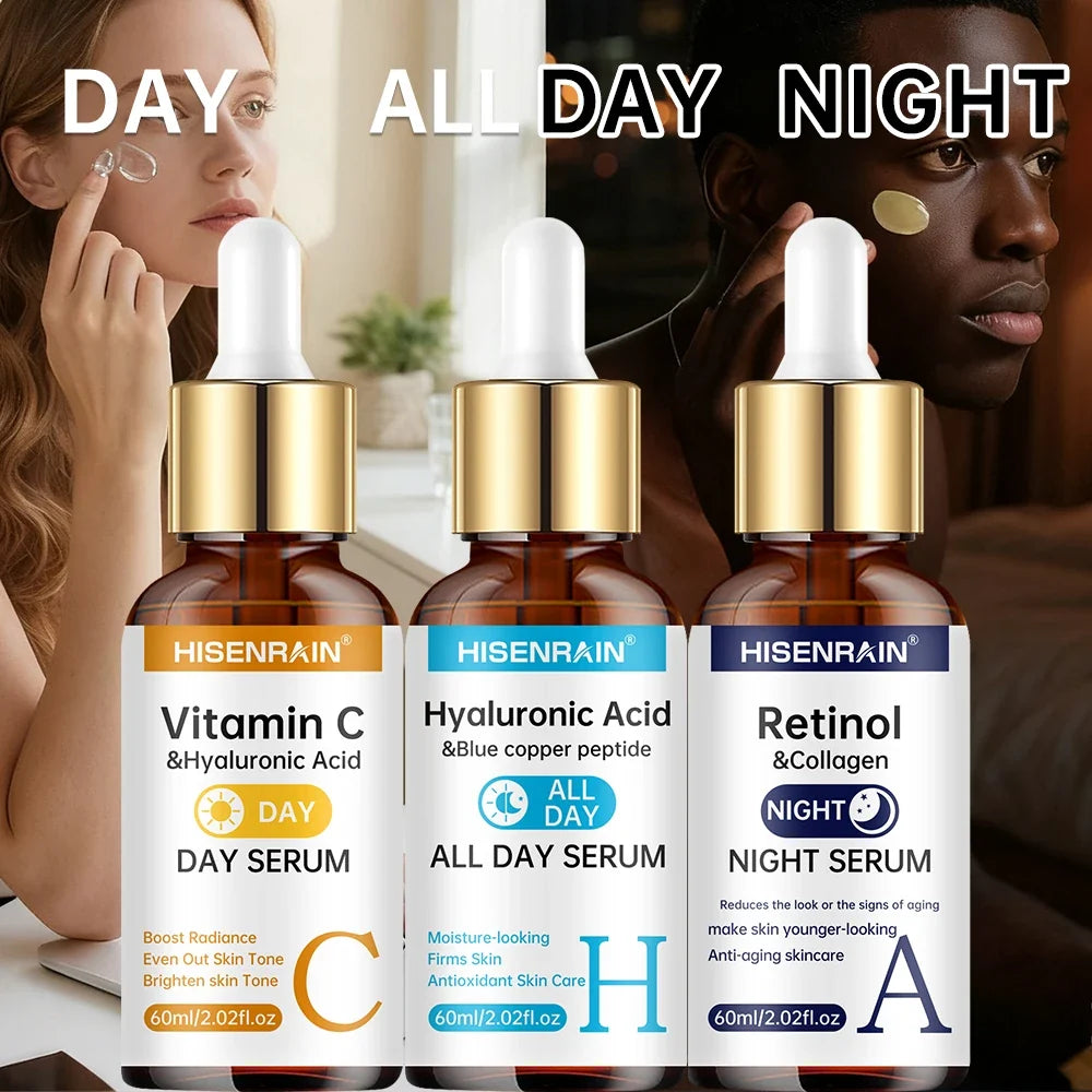 HISENRAIN Vitamin C + Retinol + Hyaluronic Acid Serum Duo | Anti-Aging Brightening &amp; Hydration Combo | For All Skin Type.