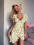 Lady Flare Puff Sleeve V Neck Mini Dress Women Floral Print Sexy Ruched Hem Bodycon Chic Dresses 2026 Party Summer Gowns Petite SHOPEZRA L.L.C.