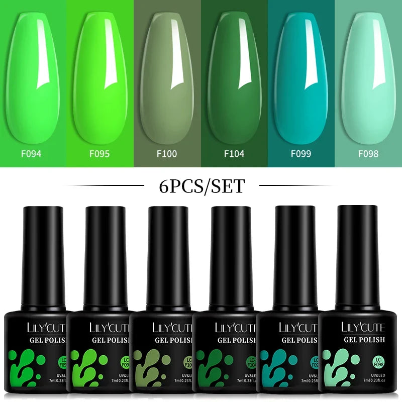 LILYCUTE 6Pcs 7ML Gel DIY Nails Polish Set Bright Pink Nail Charms Soak Off UV LED Gel Varnish Nail Art Design Accessories