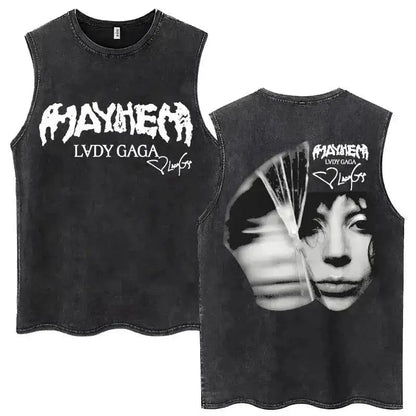 Lady Gaga The Mayhem Ball Tour 2025 Washed Tank Tops Fashion Men Women Vintage Y2K Sleeveless T Shirt 100% Cotton Oversized Tees by Dropshipman