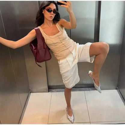 Mesh Overlay Lace Hem Slip Midi Dress Slim Spaghetti Strap Sheer 2026 Summer Elegant Women Bodycon Dress Retro Date Lady Gown by Dropshipman