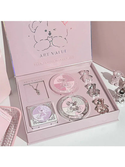 ART VALUE 7PC Makeup Sets Include 3 Colors Matte Lip Mud,1 Pressed Powder,1 Blush,1 Eyes Palette,1 Necklace Beauty Makeup Sets