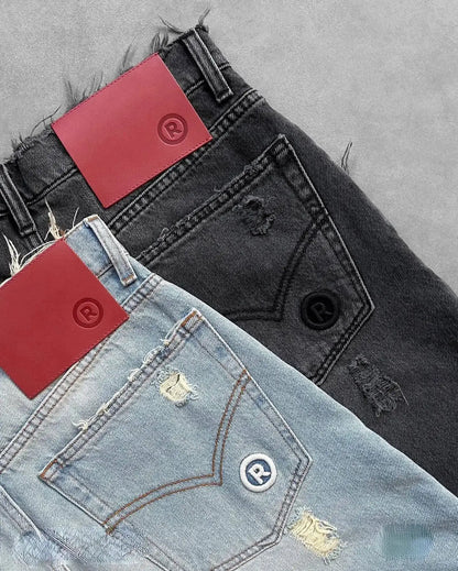 Y2k Black Punk Wash Baggy Work Shorts Men Women Summer Hip Hop Ripped Hole Denim Shorts Raw Edge Casual Jorts Streetwear by Dropshipman