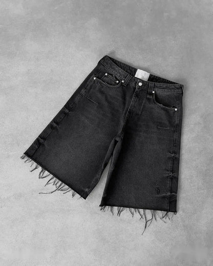 Y2k Black Punk Wash Baggy Work Shorts Men Women Summer Hip Hop Ripped Hole Denim Shorts Raw Edge Casual Jorts Streetwear by Dropshipman