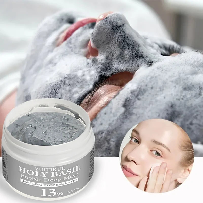 YUITIKUE Holy Basil Bubble Clay Mask w/ 13% PHA &amp; 22% Natural Clay - Self-Foaming Deep Cleansing, Oil Control &amp; Pore Purifying