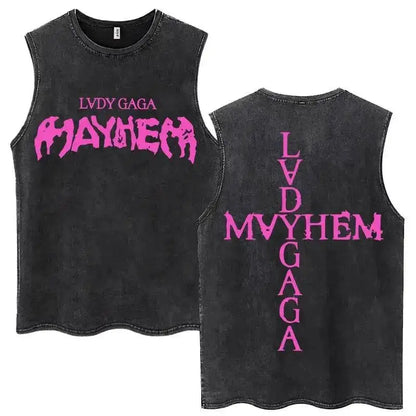 Lady Gaga The Mayhem Ball Tour 2025 Washed Tank Tops Fashion Men Women Vintage Y2K Sleeveless T Shirt 100% Cotton Oversized Tees by Dropshipman