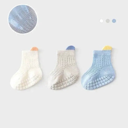3pairs/lot RAISE 6 Colored Non-slip Baby Girl Sock Breathable Thin Infant Girl Cotton Socks Kids Mesh Socks Children&