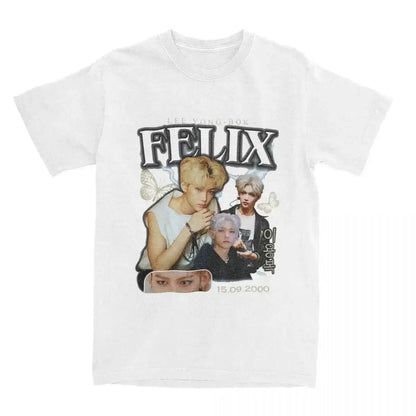 Men FELIX Korean Kpop Singer T Shirts Idol Cotton Clothing Summer Vintage Short Sleeve T-Shirt O Neck Harajuku Tshirt by Dropshipman