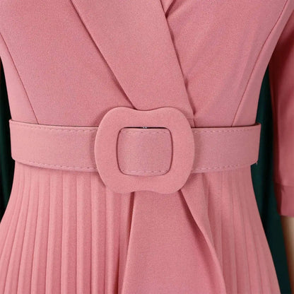 Elegant Office Ladies Dresses 2024 Autumn Fall Notched Collar Half Sleeve Belt Waisted Mid Calf Female Birthday Party Dress Midi by Dropshipman