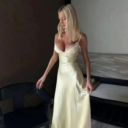 Elegant Lace Satin Spliced Women&