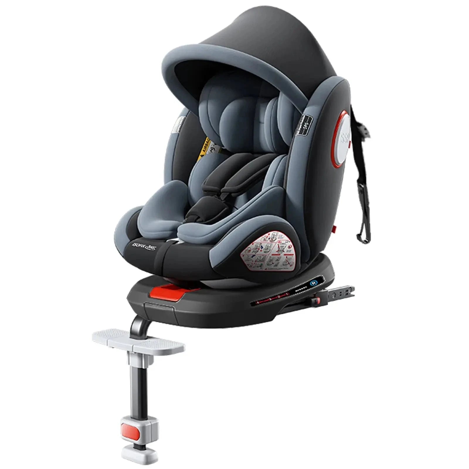 SHOPEZRA toddler car seat with 360° swivel, ISOFIX mount, side impact protection, and adjustable support for forward and rear-facing use.