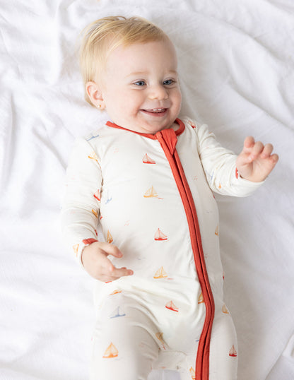 Sailboat Bamboo Convertible Footed Onesie