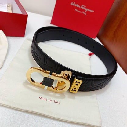 Salvatore Ferragamo Gancini Belt - Luxury Italian Leather (Black)