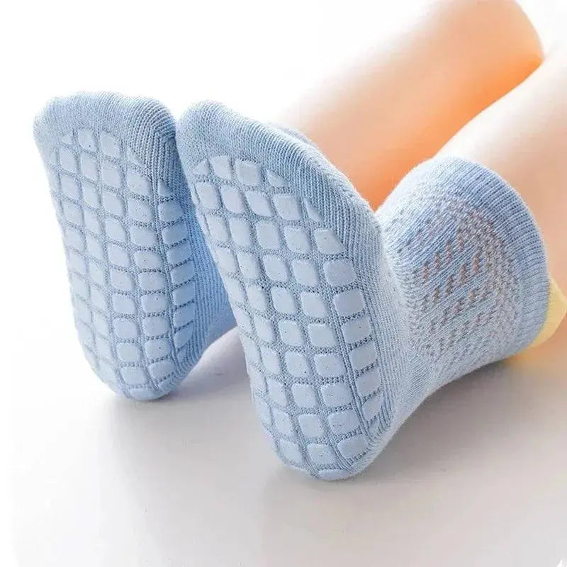 Set of 3 pairs of breathable, thin cotton baby girl socks with colorful non-slip soles from SHOPEZRA L.L.C.