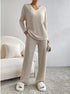 Fashionable Knitted Two-Piece Set Casual V-Neck Long Pants Autumn Winter New Style Loose Fit Korean Style Comfortable Polyester SHOPEZRA L.L.C.