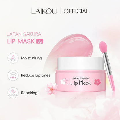 LAIKOU Sakura Lip Mask - Overnight Hydrating Lip Balm for Plump Lip Lines Beauty Care