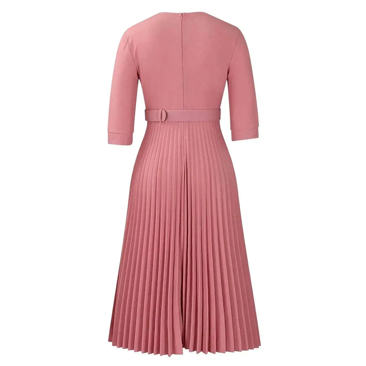 Elegant Office Ladies Dresses 2024 Autumn Fall Notched Collar Half Sleeve Belt Waisted Mid Calf Female Birthday Party Dress Midi by Dropshipman