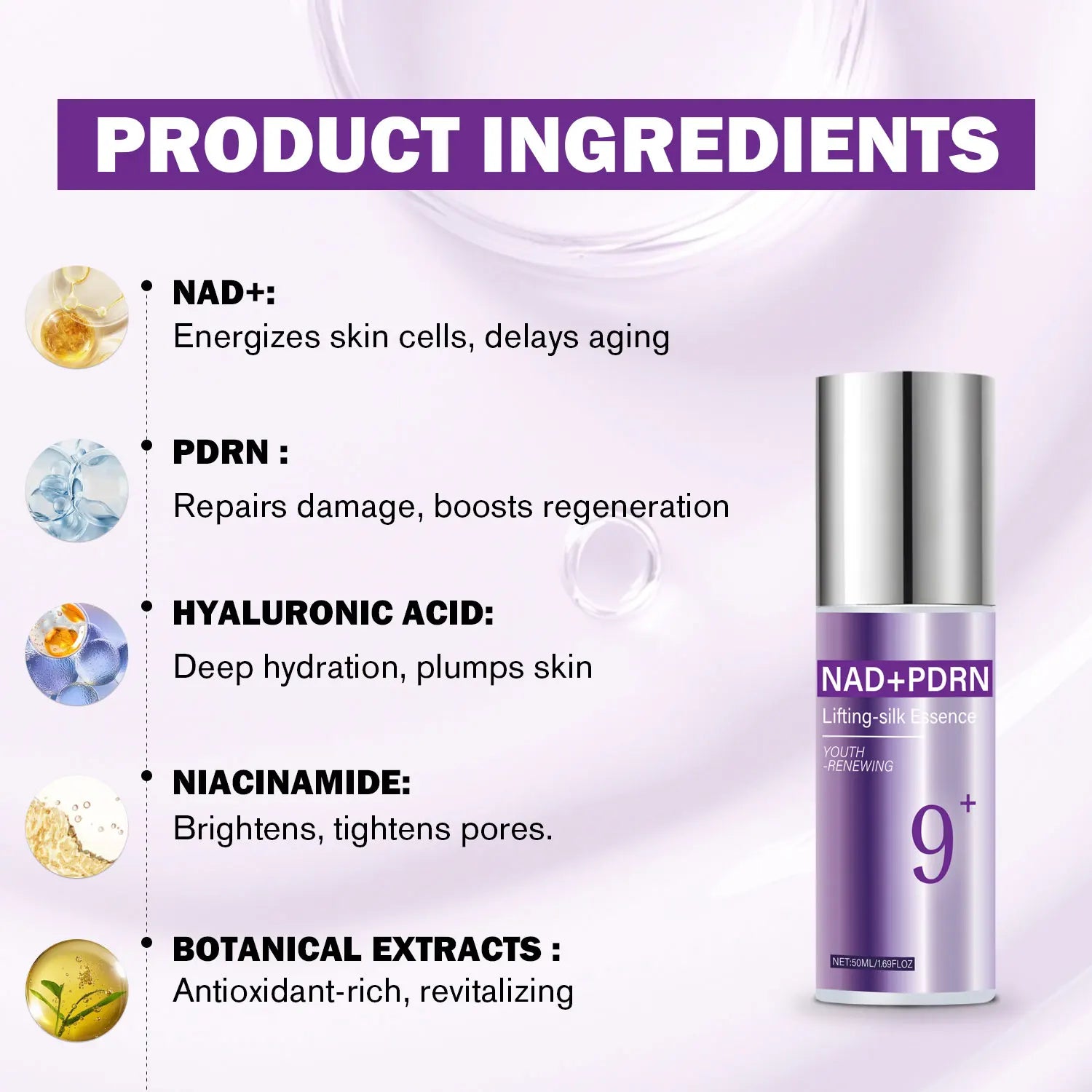 9+ NAD+ PDRN Lifting-sil Essence for Women Firming, Fade Fine Lines NAD+ Serum&amp; Toner for Brightening Skin 50ML
