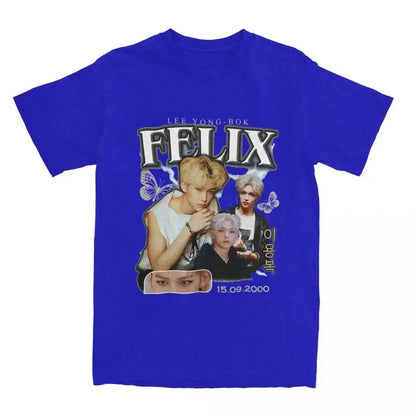 Men FELIX Korean Kpop Singer T Shirts Idol Cotton Clothing Summer Vintage Short Sleeve T-Shirt O Neck Harajuku Tshirt by Dropshipman