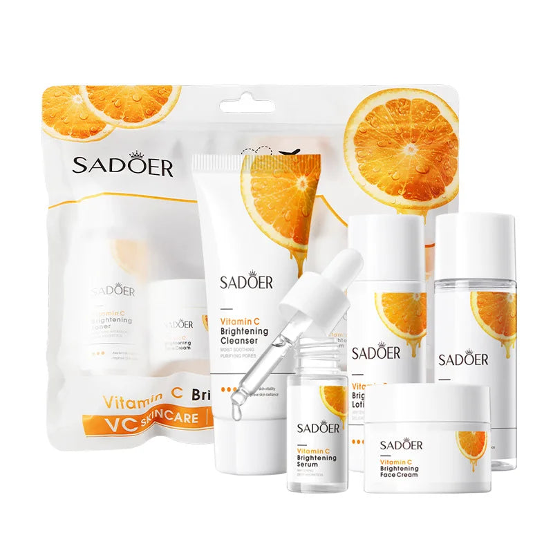 Orange Vitamin C Brightening Travel Kit 5-Piece – Hydrating Radiance-Boost Skincare Set for Fast Glow &amp; Daily Moisture