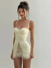 Women White Lace Trim Corset Mini Dress Sexy Sweetheart Neck Spaghetti Strap Slit Hem 2026 Summer Leisure Nightclub Party Wear SHOPEZRA L.L.C.