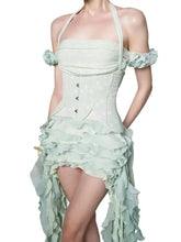 Women Ruffles Draped Dress Three Piece Sets Sexy Halter Neck Folds Ruffled Dress+Lace-up Corset Top+Shorts Suits Party Cocktail SHOPEZRA L.L.C.
