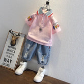 2-10 Years Kids Boys Clothes Set Summer Short Sleeve Cartoon Print Lapel T-shirt And Denim Shorts 2PCS Children Tracksuit Outfit SHOPEZRA L.L.C.