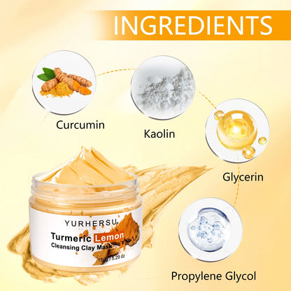 Turmeric and Lemon Deep Cleansing and Pore-Minimizing Clay Mask; Exfoliating and Brightening Clay Mask; Used for Skin Repair.