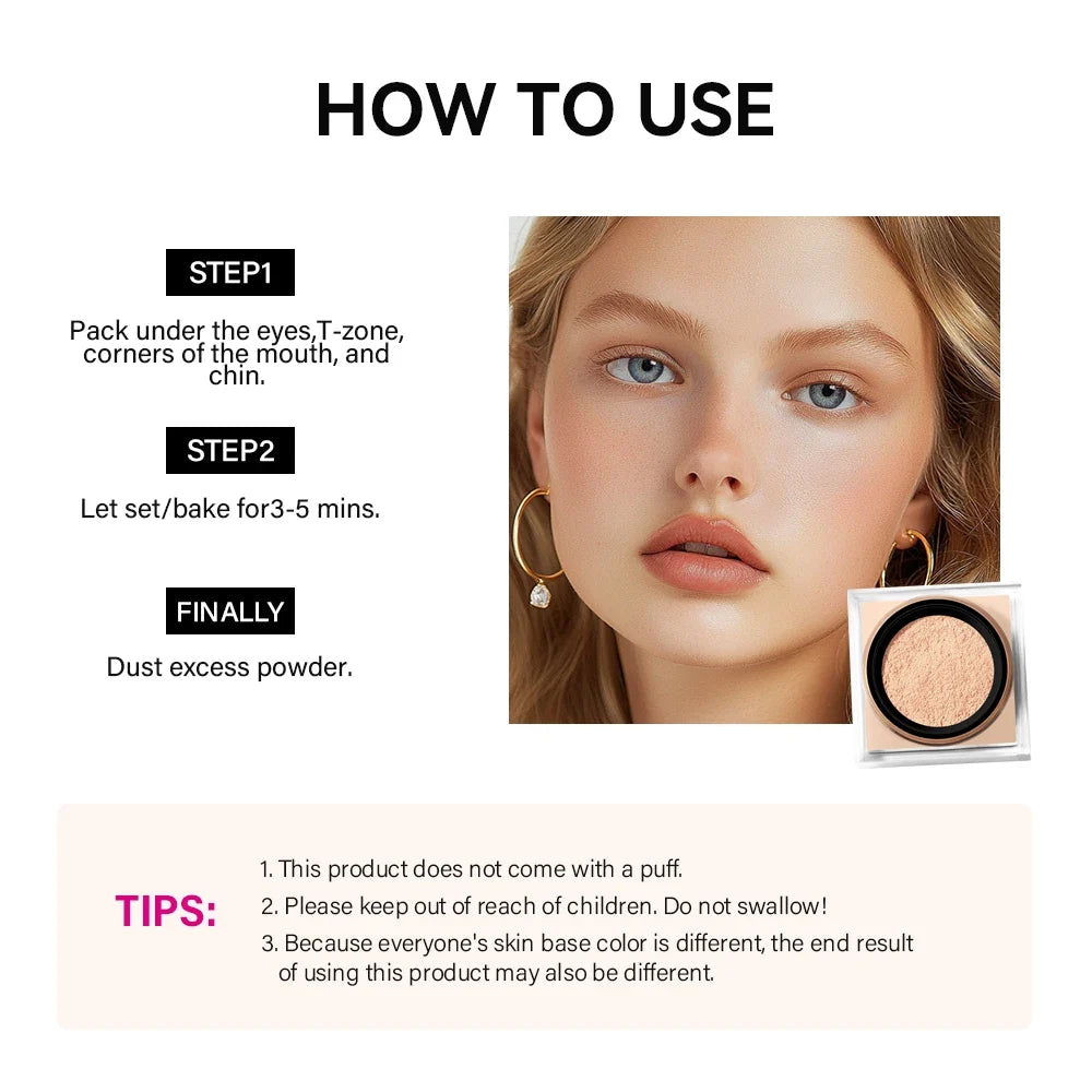 Loose Baking&amp;Setting Powder Long Lasting Oil Control Natural Face Matte Waterproof BrighTening Loose Powder Makeup Cosmetics