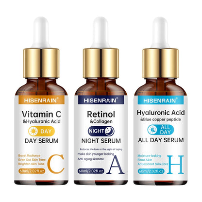 HISENRAIN Vitamin C + Retinol + Hyaluronic Acid Serum Duo | Anti-Aging Brightening &amp; Hydration Combo | For All Skin Type.