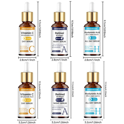 HISENRAIN Vitamin C + Retinol + Hyaluronic Acid Serum Duo | Anti-Aging Brightening &amp; Hydration Combo | For All Skin Type.