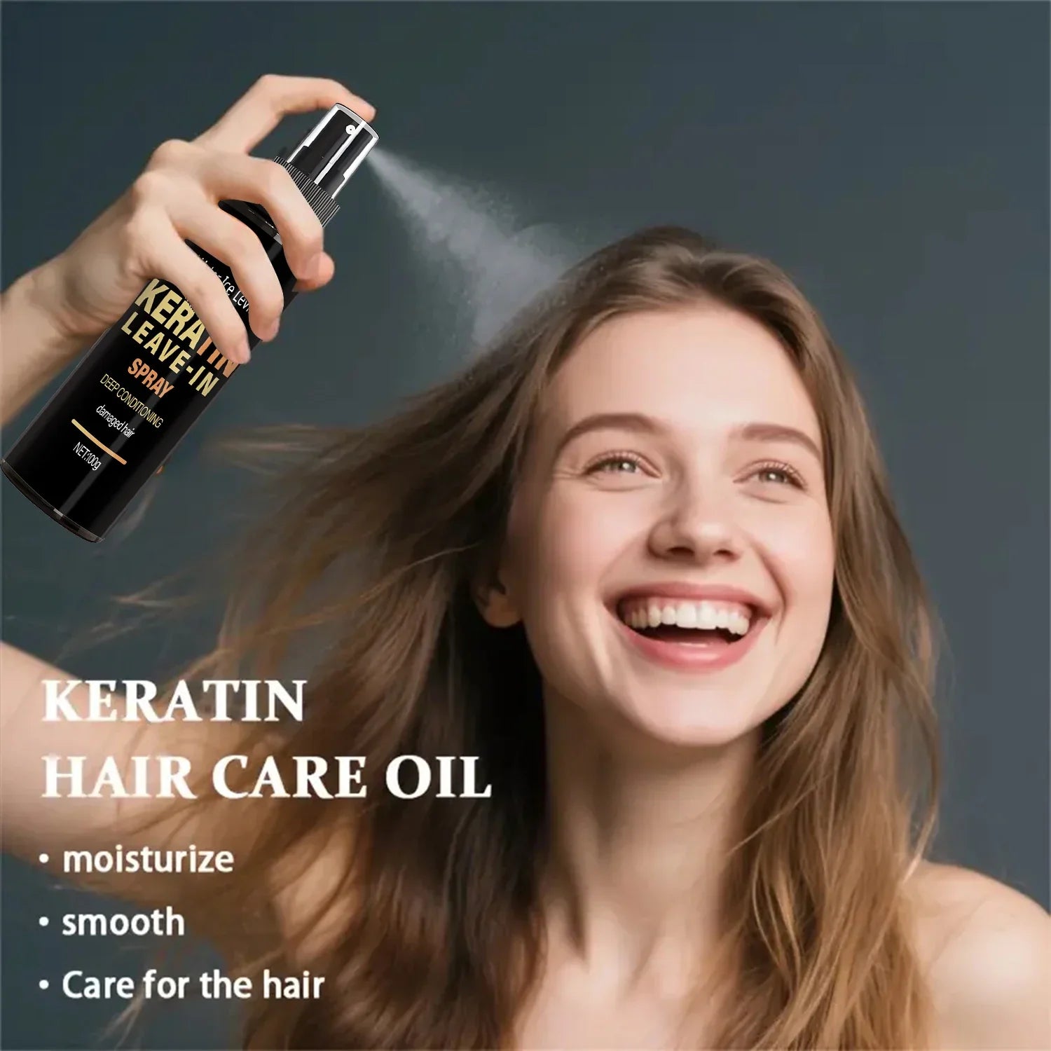Keratin &amp; Biotin Leave-In Spray 100g, Deep Conditioning Treatment for Damaged Hair, with Rice Amino Acids, Fast Shipping