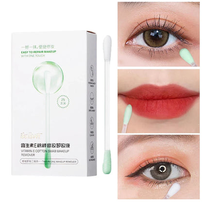 ikAllANT Makeup Remover Cotton Swabs - 25 pieces-Pre-soaked with Cleansing Liquid, Foldable for Instant Use, Beauty Cleaning,