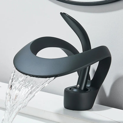 Solid Brass Waterfall Basin Faucet Single Handle Hot Cold Water Mixer Tap For Bathroom Sink